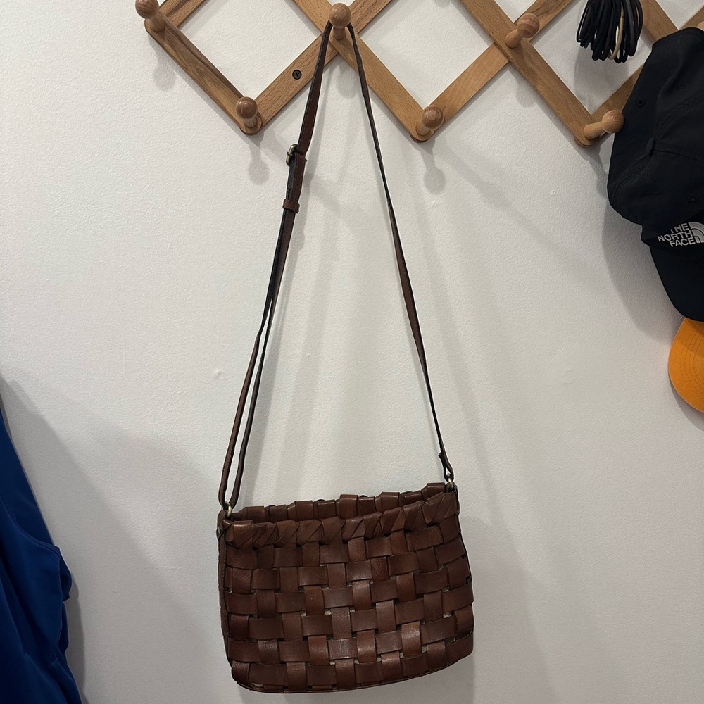 Brown Woven Leather Shoulder Bag